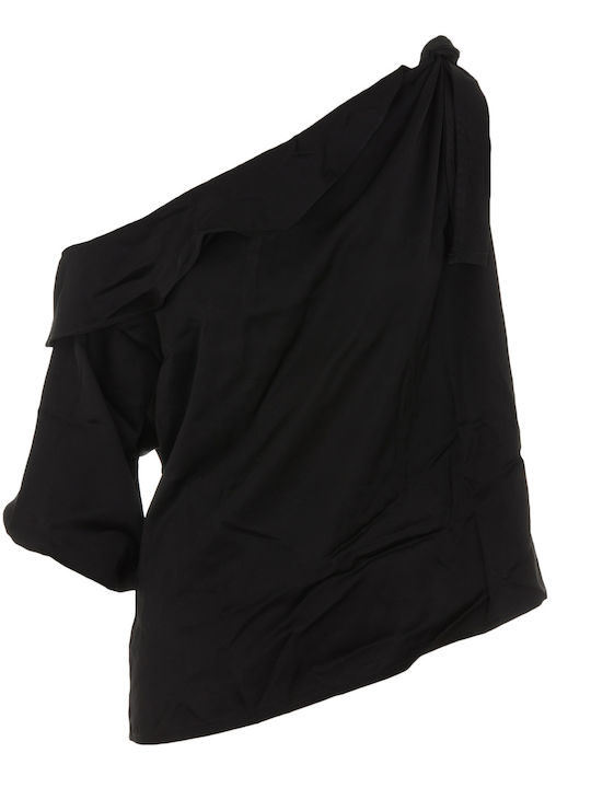 Collectiva Noir Women's Summer Blouse with 3/4 Sleeve Black