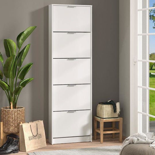 Holz Schuhschrank Base 15 mit 5 Regalen Weiß L58xW18xH191.5cm