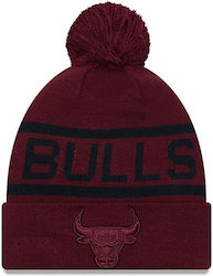 New Era Chicago Bulls Pom Pom Beanie Unisex Σκούφος Πλεκτός σε Μπορντό χρώμα