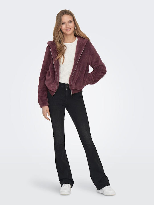 Only Women's Short Puffer Jacket for Winter Purple