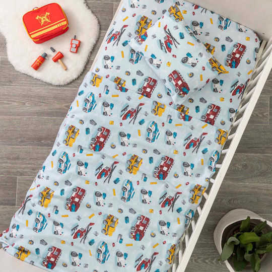 Borea Fire Brigade Baby Sheets Set Crib Flannel Sky Blue Light Blue 120x160cm 3pcs