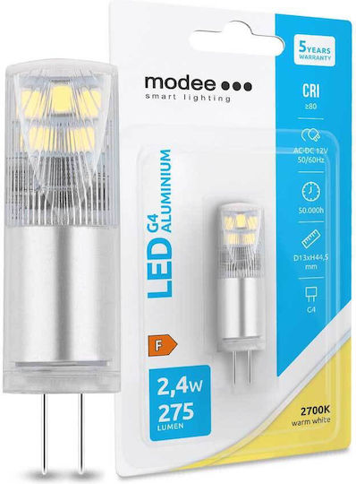 Modee Lighting Λάμπα LED 2.4W για Ντουί G4 Θερμό Λευκό 275lm