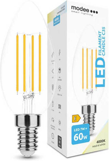 Modee Lighting LED Bulb 7W 98mm for Socket E14 and Shape C35 Natural White 806lm