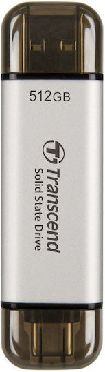 Transcend ESD310 512GB USB 3.2 SSD Стик с връзка USB-A & USB-C Сребрист
