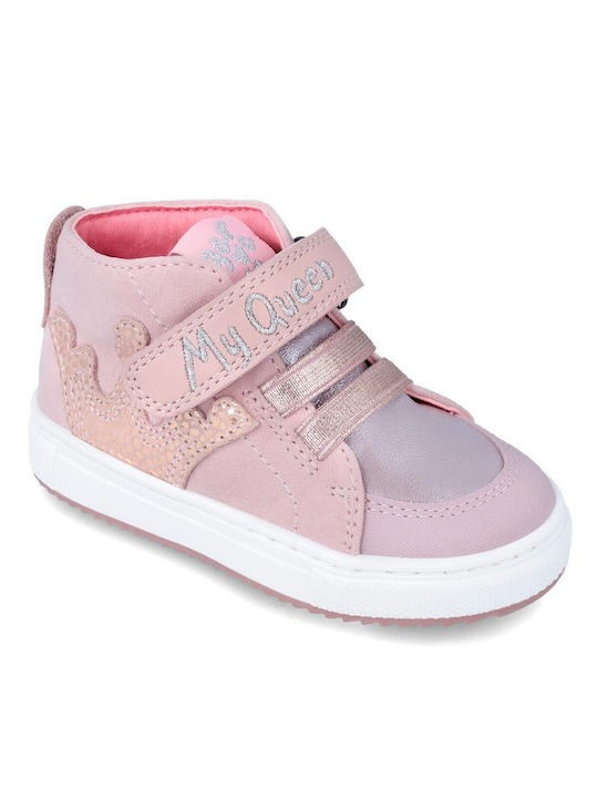 Garvalin Kids High Sneakers for Girls with Hoop & Loop Closure Pink