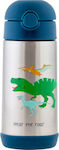 Stephen Joseph Kinder Trinkflasche Thermos Dinosaurier Rostfreier Stahl mit Strohhalm 350ml