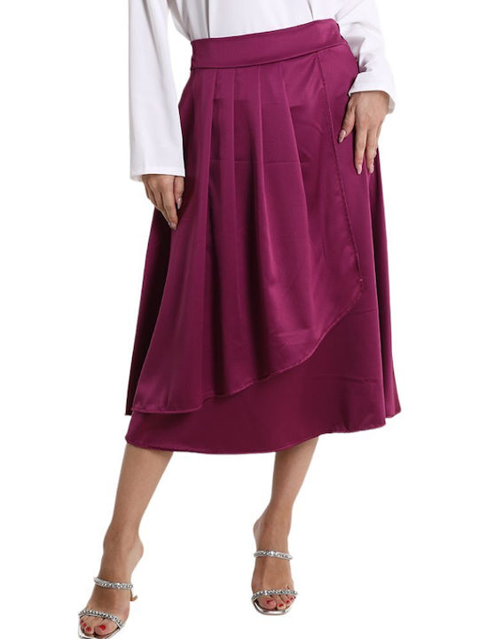 Remix High Waist Midi Skirt in Purple color