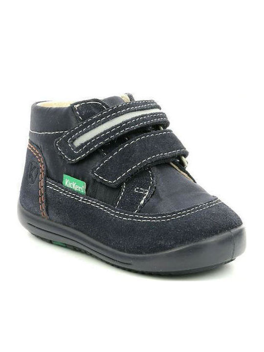 Kickers Δερμάτινα Παιδικά Μποτάκια με Σκρατς Μπλε