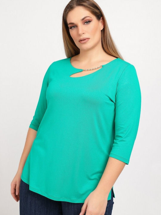 Dina Women's Summer Blouse with 3/4 Sleeve Green