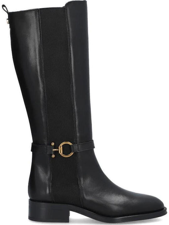Leder Damenstiefel mit Gummizug Schwarz