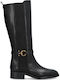 Leder Damenstiefel mit Gummizug Schwarz