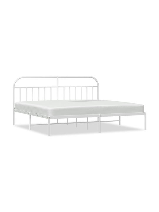 Κρεβάτι King Size Μεταλλικό Λευκό με Τάβλες για Στρώμα 193x203cm