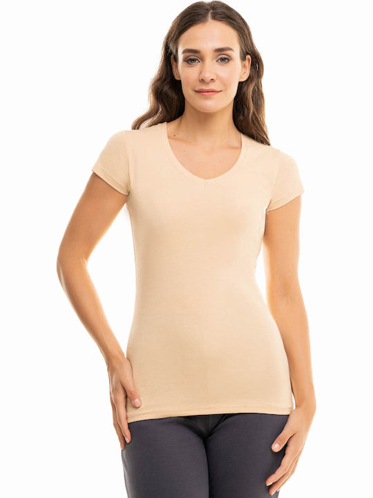 Sexen Women's Short Sleeve T-Shirt Beige