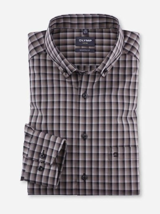 Olymp Long-sleeved Shirt Checked Black