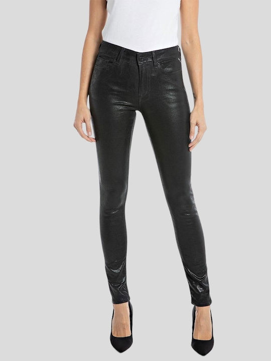 Replay Women's High-waisted Fabric Trousers in Slim Fit Black