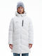 Emerson Women's Long Puffer Jacket for Winter with Hood White