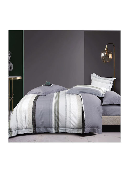 Borea Duvet Cover Set Cotton Satin Queen with 2 Pillowcases 220x240 Linen Multicolored