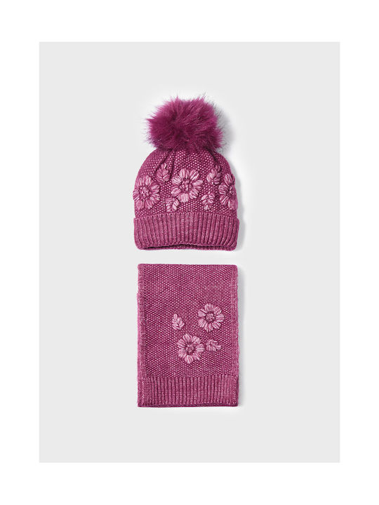 Mayoral Kids Beanie Set with Scarf Knitted Fuchsia