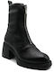 Wonders Leather Women's Ankle Boots with Medium Heel Black