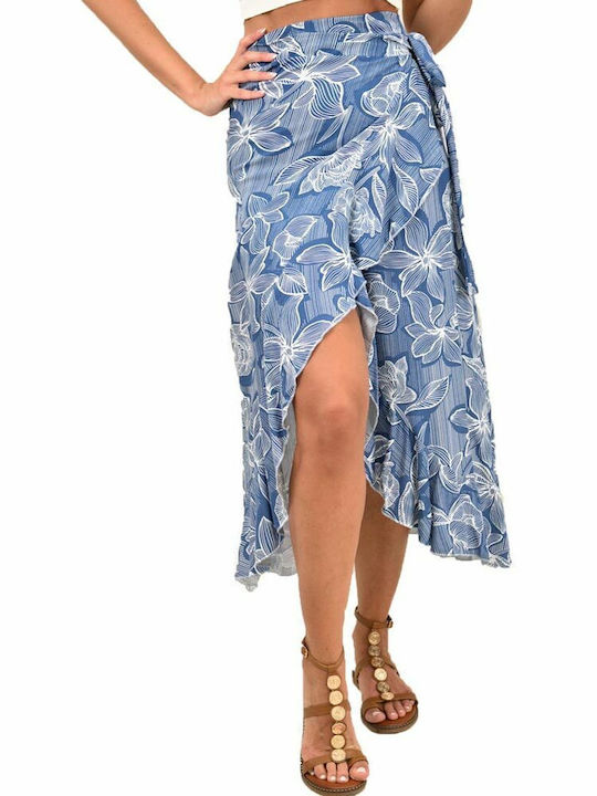 First Woman Midi Envelope Skirt Floral in Blue color