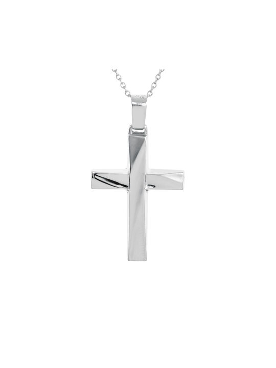 Ioannou24 Men's White Gold Cross 9K Double Sided with Chain