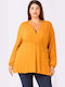 Women's Tunic Dress Long Sleeve with V Neckline Yellow