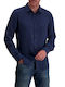 Carsjeans Men's Shirt Long Sleeve Linen Navy Blue