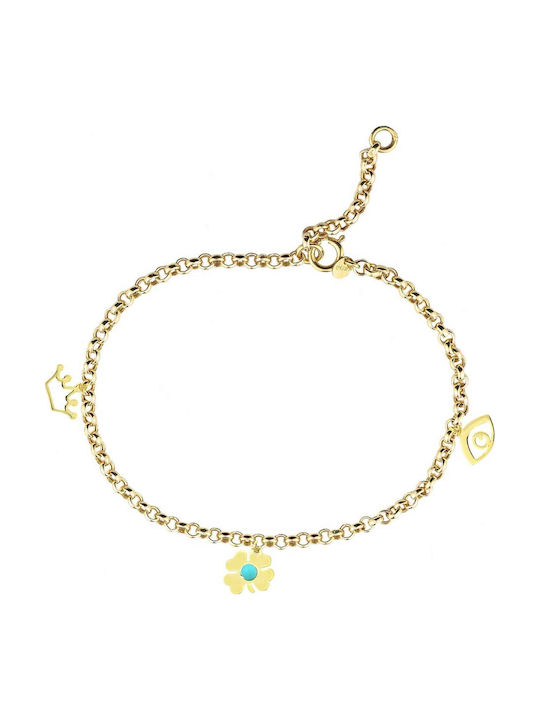Ekan Kids Bracelet Chain from Gold 14K with Crown, Flower & Evil Eye