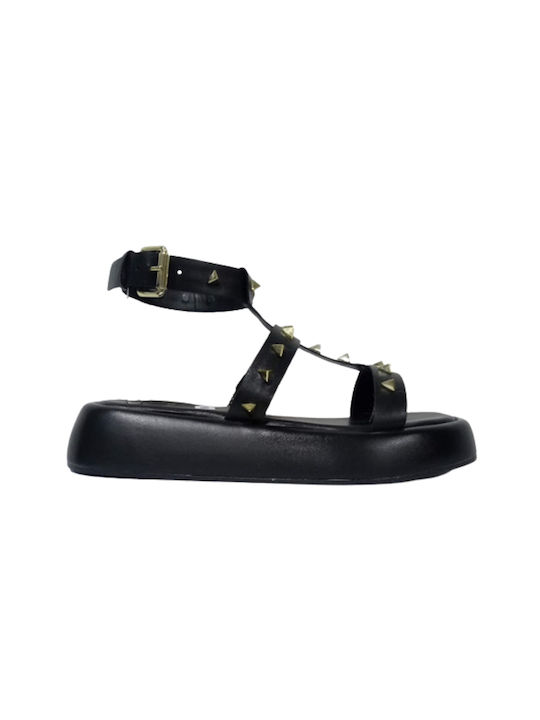 Carrano Leather Women's Flat Sandals in Black Color