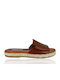 Leather Women's Flat Sandals in Tabac Brown Color