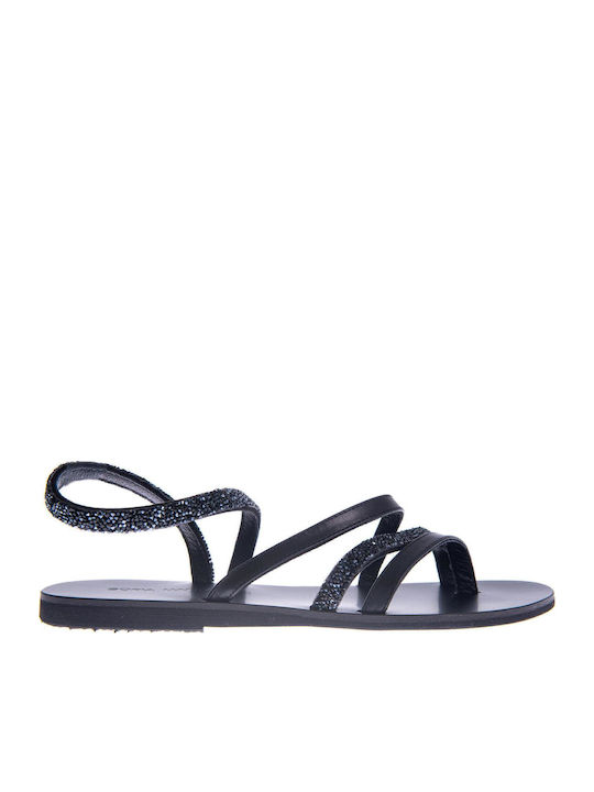 Leder Flache Sandalen für Damen in Schwarz Farbe