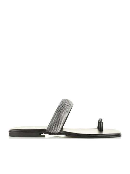 Leather Women's Flat Sandals in Black Color