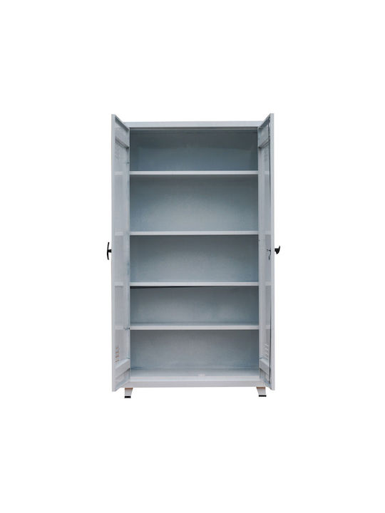 Doppelflügeliger Metallischer Galvanisierter Außenschrank mit Verriegelungsfunktion mit Trennwand & 5 Regale 100x46x75cm