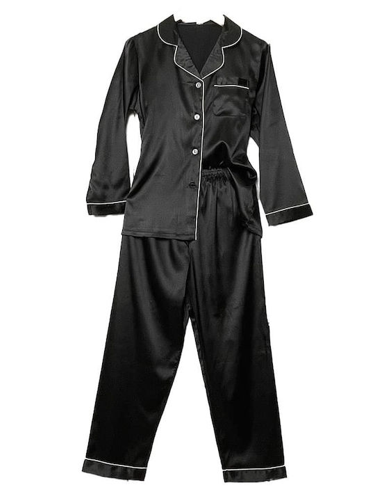 Cootaiya De vară Set Pijamale pentru Femei Satin Negru