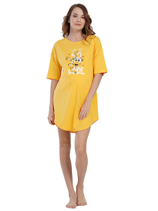 Vienetta Secret Summer Cotton Women's Nightdress Yellow