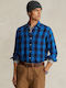 Long-sleeved Flannel Shirt Checked Blue