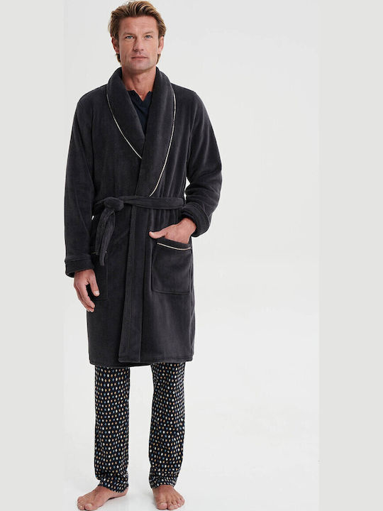 Vamp Χειμερινή Ανδρική Ρόμπα Fleece Γκρι