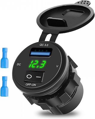 Car Charger Black Fast Charging with Ports: 1xUSB 1xType-C 1xCigarette Lighter