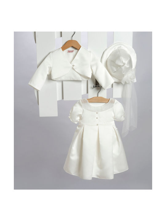 New Life Ecru Baptism Clothing Set with Hair Accessories , Cardigan & Dress 3pcs