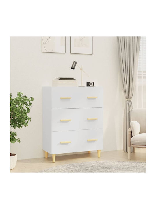 Wooden Chest of Drawers with 3 Drawers White 70x34x90cm