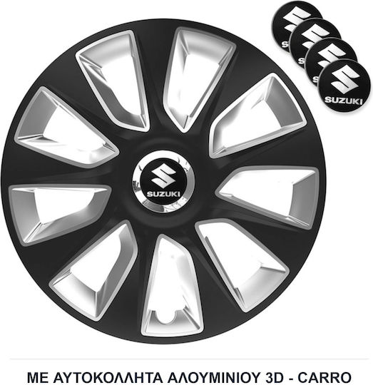 Versaco Auto Radkappen Set Stratos Rc mit Marke Suzuki 4Stück 15" Schwarz/Schwarz