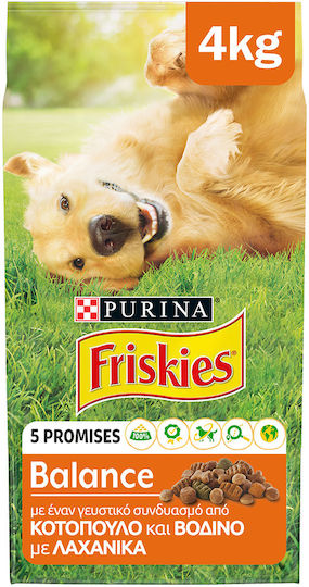Friskies 5 Promises Balance 4kg Hrană Uscată pentru Câini de Rase Mari cu Carne de vită, Pui și Legume