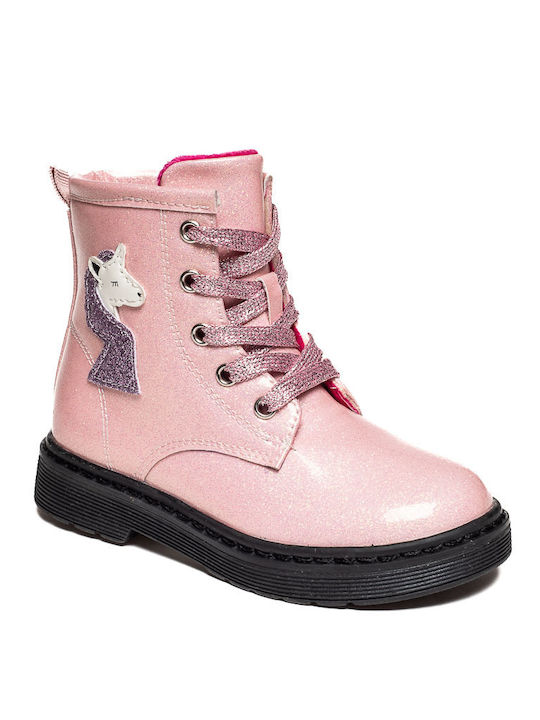 Marikelly Kids Military Boots with Zipper Pink