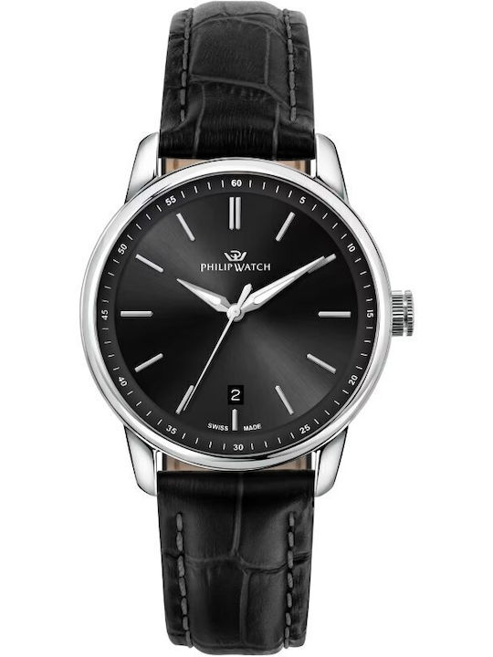 Philip Watch Мъжки часовник с механизъм на батерия и кожена каишка Philip Watch Мъжки часовник с механизъм на батерия и кожена каишка
