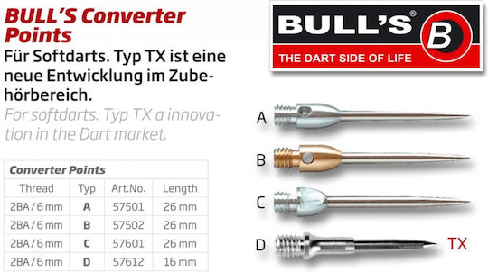 Bull's Stahlspitzen Aluminium 2BA Μύτες για Βελάκια