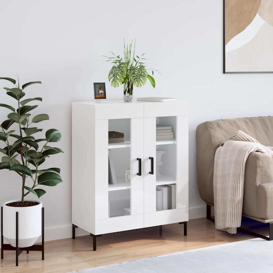 Hängende Wohnzimmer Vitrine aus Spanplatte Weiß mit Glas 69,5 x 34 x 90 cm