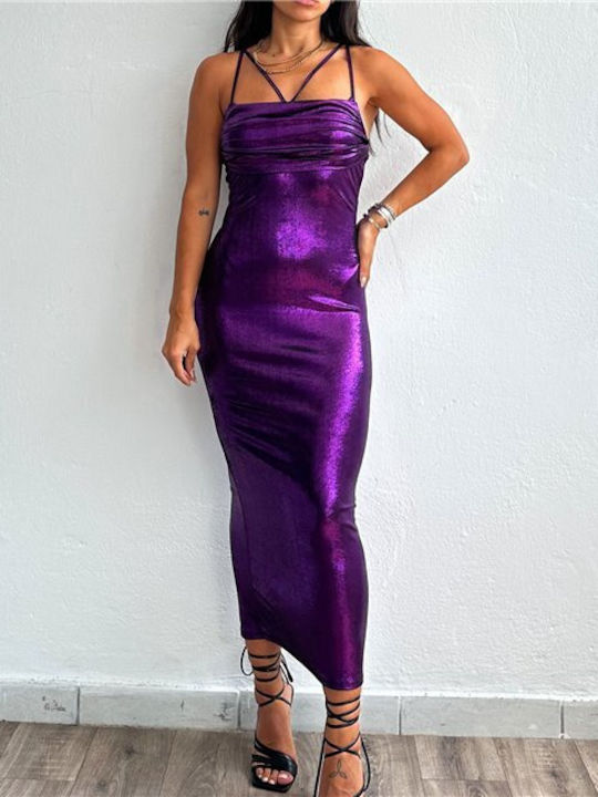 Chica Summer Maxi Evening Dress Draped Purple