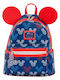 Loungefly Kinder Rucksack Rucksack Blau 23cmx11cmx27cmcm Disney Patriotischer Mickey