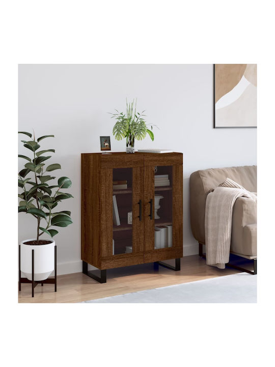 Floor Particle Board / Metallic Living Room Display Cabinet with Glass Oak 69.5x34x90cm