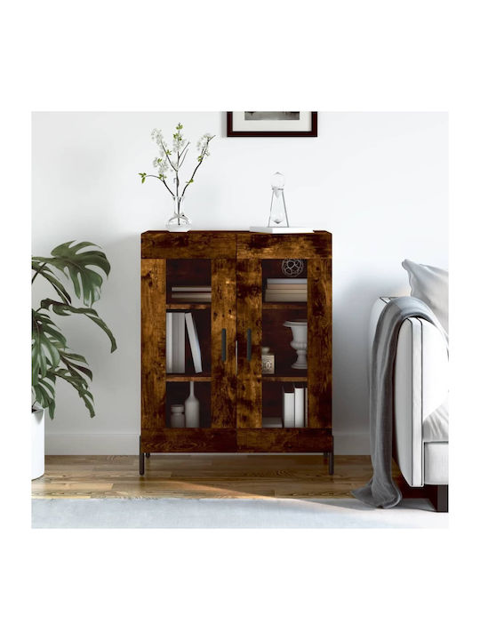 Floor Metallic / Particle Board Living Room Display Cabinet with Glass Oak 69.5x34x90cm